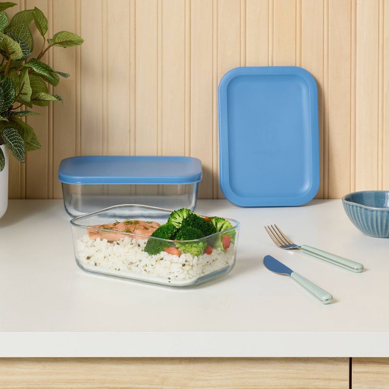 slide 2 of 3, 4pc (set of 2) 4c Rectangular Glass Food Storage Container Set Blue - Room Essentials™, 4 ct