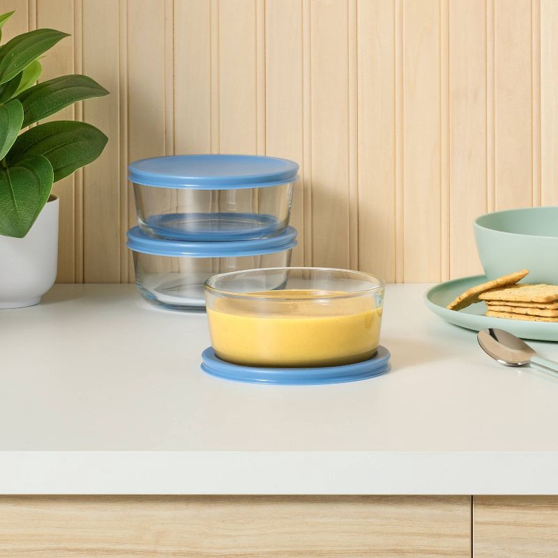 slide 2 of 3, 6pc (set of 3) 2c Round Glass Food Storage Container Set Blue - Room Essentials™, 6 ct