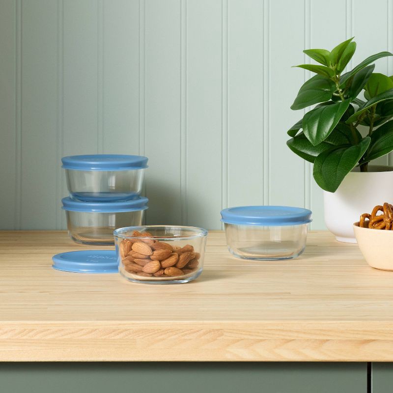 slide 2 of 3, 8pc (set of 4) 1c Round Glass Food Storage Container Set Blue - Room Essentials™, 8 ct