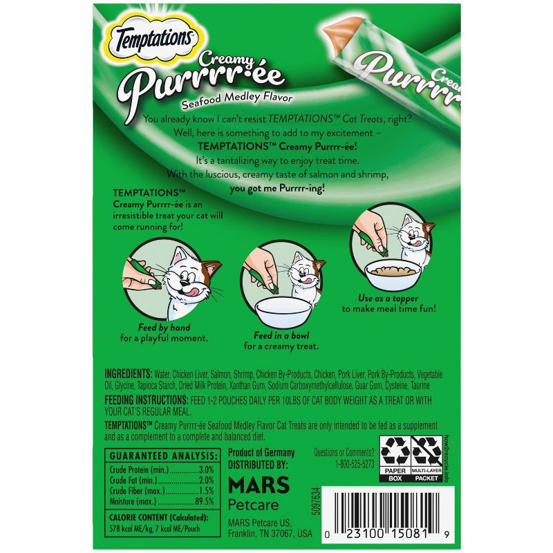 slide 2 of 10, Temptations Seafood, Shrimp and Salmon Flavor Puree Cat Treats - 6.7oz, 6.7 oz