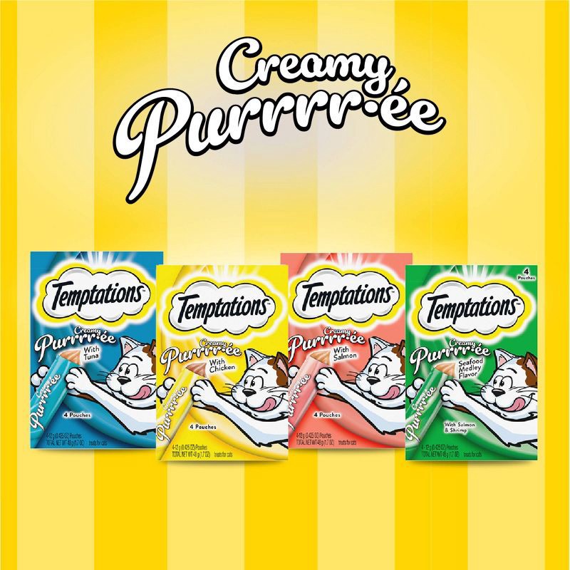 slide 9 of 10, Temptations Seafood, Shrimp and Salmon Flavor Puree Cat Treats - 6.7oz, 6.7 oz