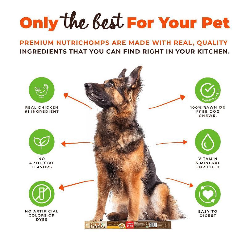slide 2 of 7, Nutri Chomps Peanut Butter Flavor Long Stick Rawhide Alternatives Dog Treats - 1.76oz, 1.76 oz