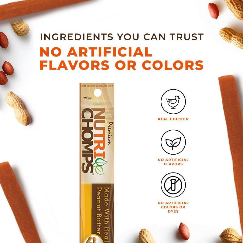 slide 6 of 7, Nutri Chomps Peanut Butter Flavor Long Stick Rawhide Alternatives Dog Treats - 1.76oz, 1.76 oz