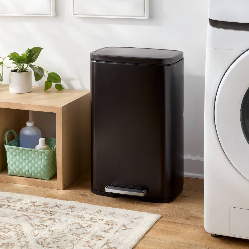 slide 2 of 3, 45L Rectangular Black Stainless Step Trash Can - Brightroom™, 45 liter