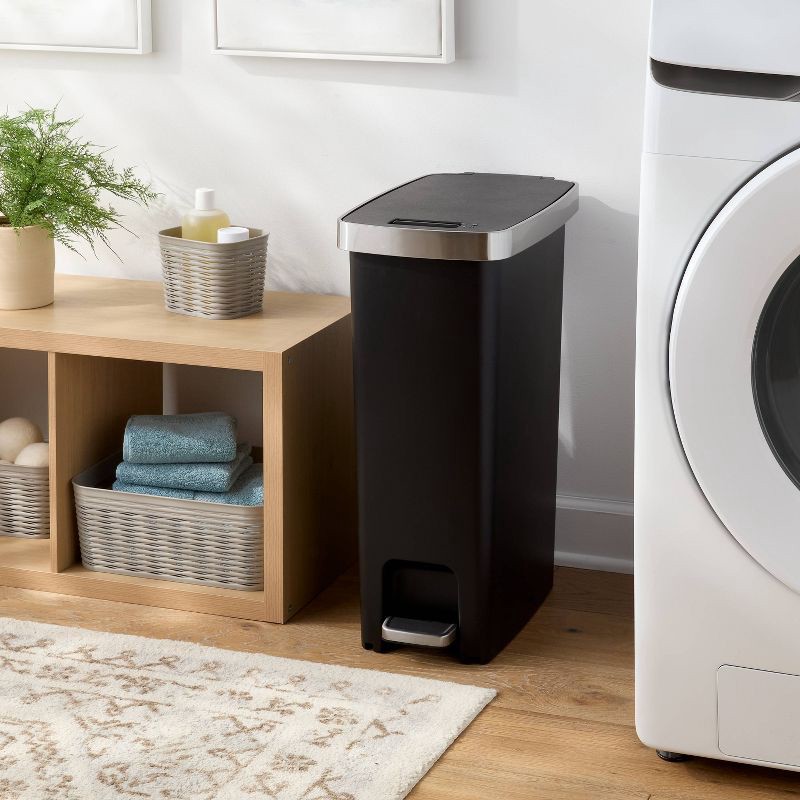 slide 2 of 4, 45L Slim Resin Step Trash Can with Stainless Band - Brightroom™, 45 liter