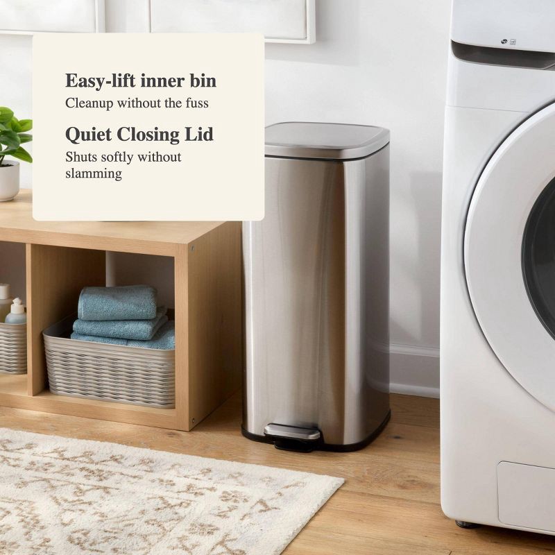 slide 4 of 4, 30L Soft Square Step Trash Can Silver - Brightroom™, 30 liter