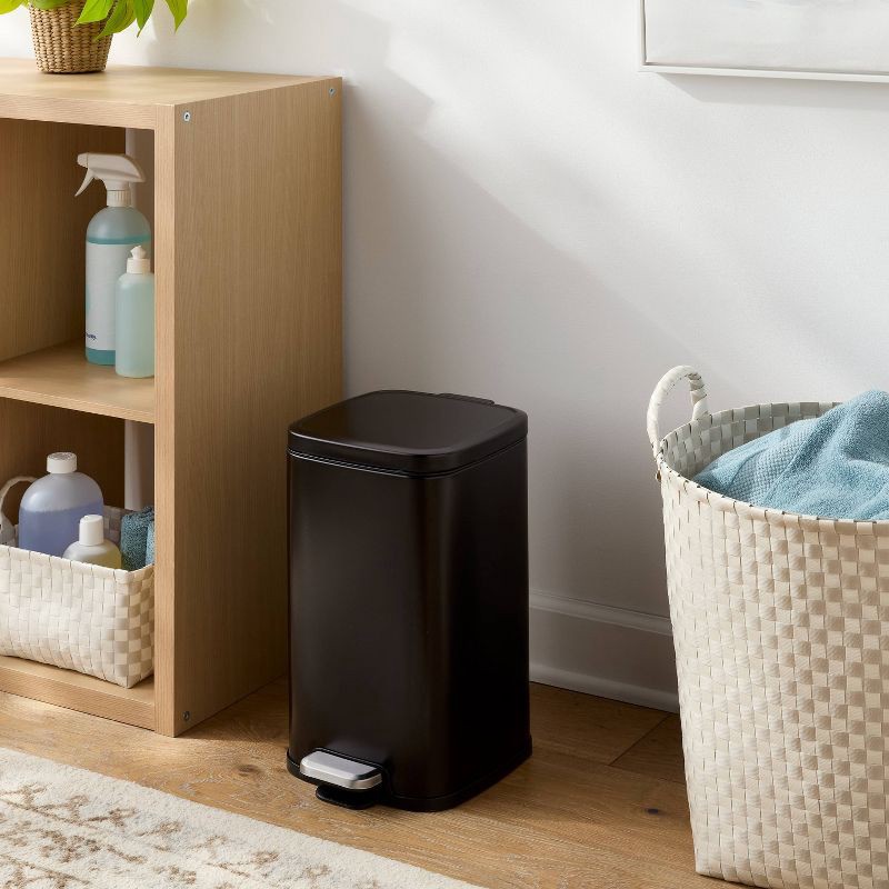 slide 2 of 4, 12L Soft Square Stainless Step Trash Can Black - Brightroom™, 12 liter