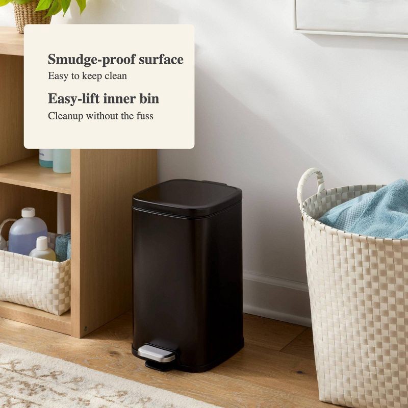 slide 4 of 4, 12L Soft Square Stainless Step Trash Can Black - Brightroom™, 12 liter
