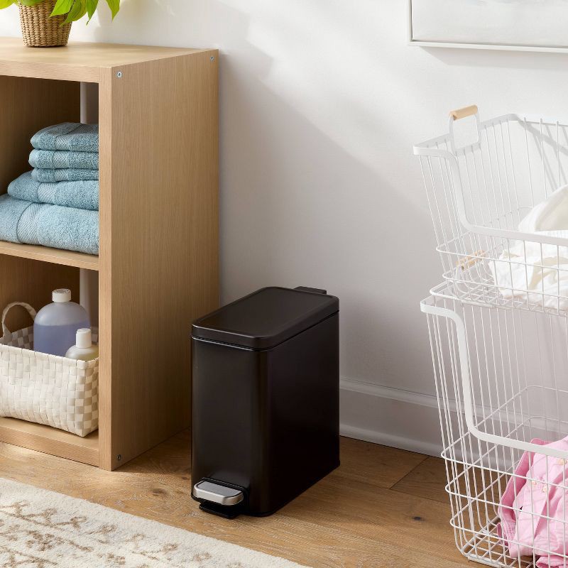 slide 2 of 4, 10L Stainless Slim Step Trash Can Black - Brightroom™, 10 liter
