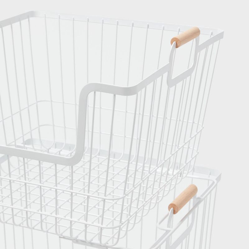 slide 3 of 3, 2pk Stacking Wire Laundry Baskets with Wooden Handles - Brightroom™, 2 ct