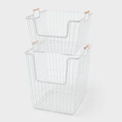 2pk Stacking Wire Laundry Baskets with Wooden Handles - Brightroom™