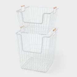 2pk Stacking Wire Laundry Baskets with Wooden Handles - Brightroom™