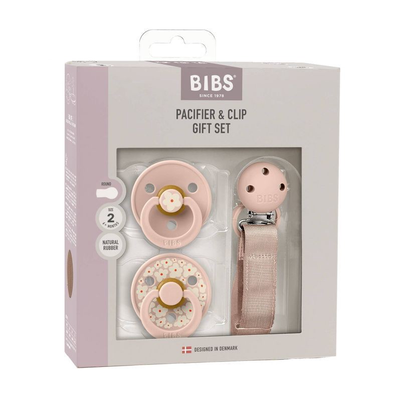 slide 1 of 7, Bibs Pacifier Gift Set 0-24m - Blush Floral, 1 ct