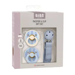 Bibs Pacifier Gift Set 0-24m - Dusty Blue Stripe