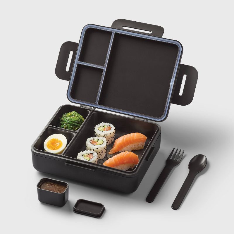 slide 2 of 3, Adult Bento Boxes - All In Motion™ Black: Recycled Polypropylene Latch Closure, 1 ct