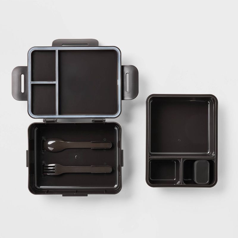 slide 3 of 3, Adult Bento Boxes - All In Motion™ Black: Recycled Polypropylene Latch Closure, 1 ct