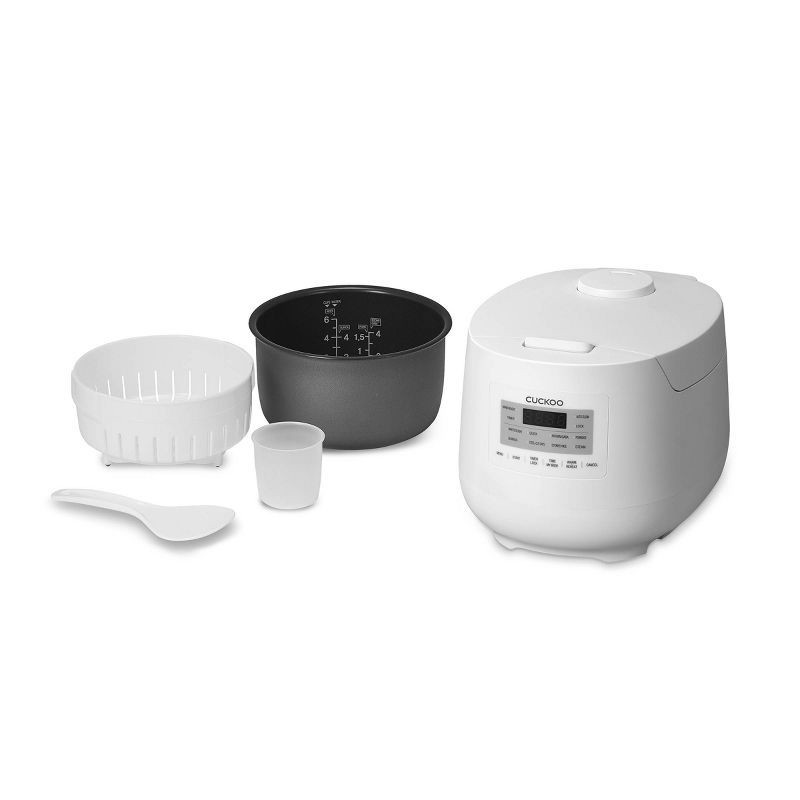slide 4 of 5, CUCKOO 6-Cup Micom Rice Cooker and Warmer White: 11 Settings, Automatic Keep Warm, Dishwasher-Safe Parts, Timer, 580W, 1 ct