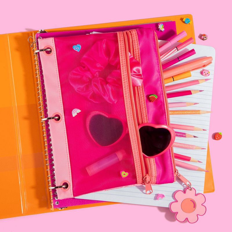slide 2 of 5, Style Lab Colorblocked Nylon and Mesh Binder Pouch with 10 Mini Erasers Pink, 1 ct