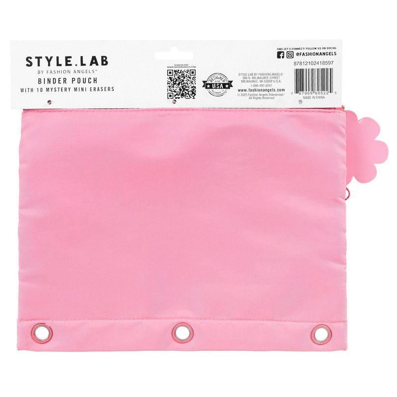 slide 5 of 5, Style Lab Colorblocked Nylon and Mesh Binder Pouch with 10 Mini Erasers Pink, 1 ct
