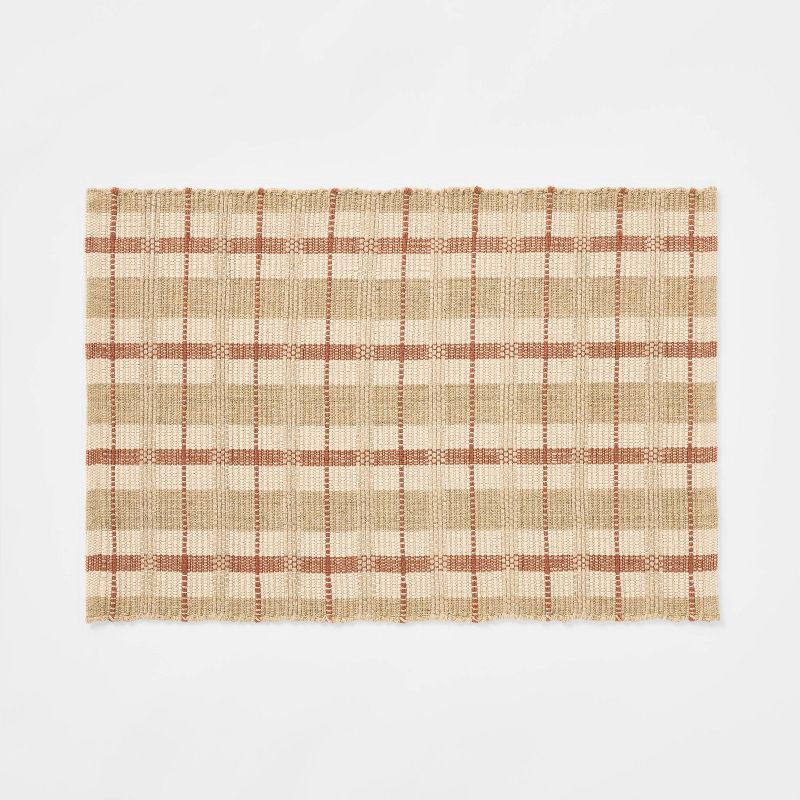slide 1 of 3, Threshold designed w/Studio McGee 2'1"x3'2" Plaid Scatter Woven Accent Rug Brown - Threshold™ designed with Studio McGee, 1 ct