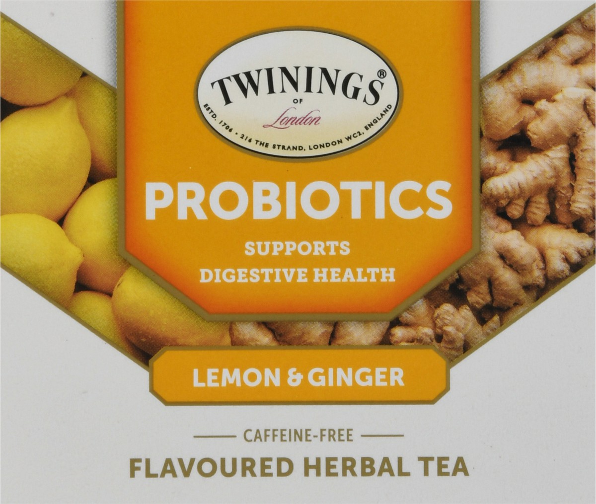slide 9 of 12, Twinings Caffeine-Free Lemon Ginger with Probiotics Flavoured Herbal Tea 18 Tea Bags, 18 ct