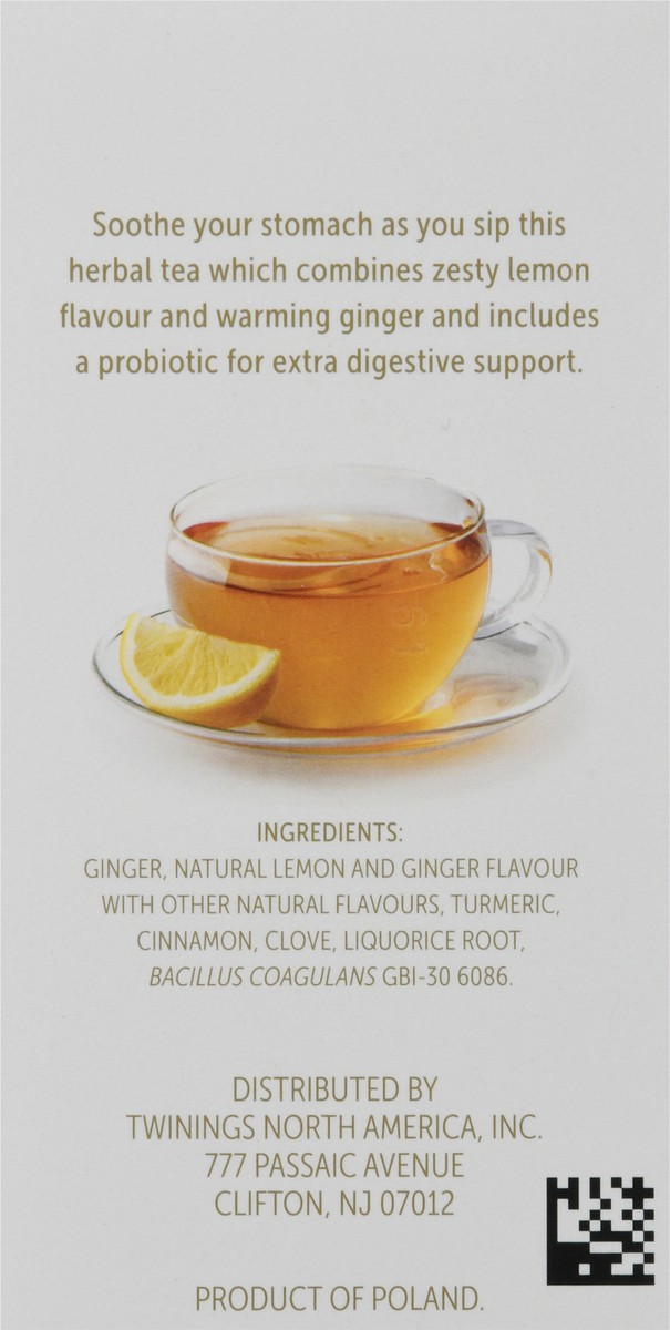 slide 6 of 12, Twinings Caffeine-Free Lemon Ginger with Probiotics Flavoured Herbal Tea 18 Tea Bags, 18 ct