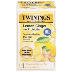 Twinings Caffeine-Free Lemon Ginger with Probiotics Flavoured Herbal Tea 18 Tea Bags
