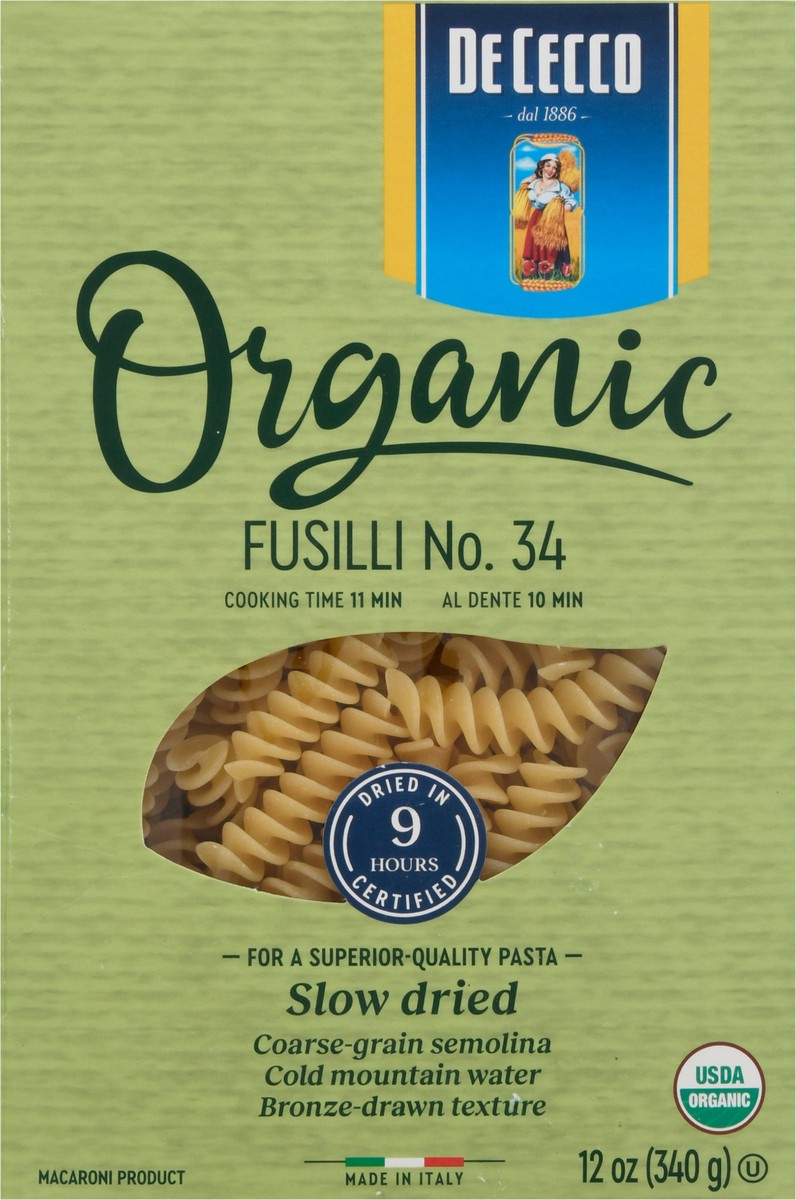 slide 11 of 13, De Cecco Organic Pasta Fusilli, 12 oz