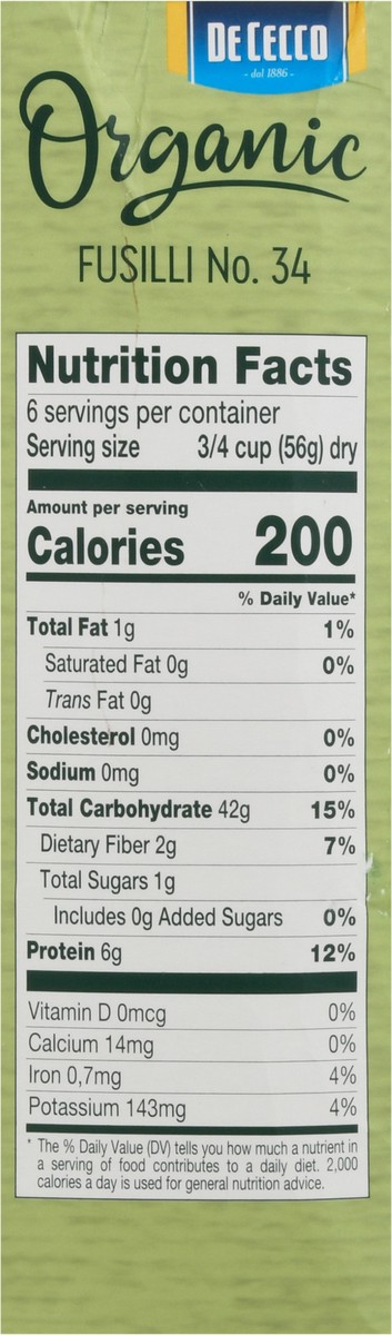 slide 10 of 13, De Cecco Organic Pasta Fusilli, 12 oz