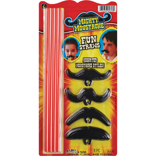 slide 1 of 1, Ja-Ru Mighty Moustache Fun Straws, 4 ct