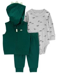 Carter's Baby 3-Piece Dinosaur Little Vest Set Green 3M