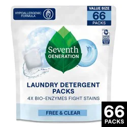 Seventh Generation Laundry Packs - Free & Clear - 66ct: Hypoallergenic, Concentrated Capsules, Resealable Bag