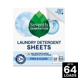 Seventh Generation Laundry Detergent Sheets - Free & Clear - 32ct: Dye-Free, Fragrance-Free, Naturally Derived, Unscented, Concentrated Formula