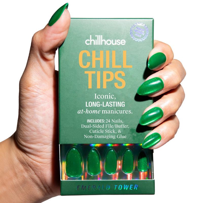 slide 2 of 5, Chillhouse Fake Nails - Emerald Tower - 24ct, 24 ct