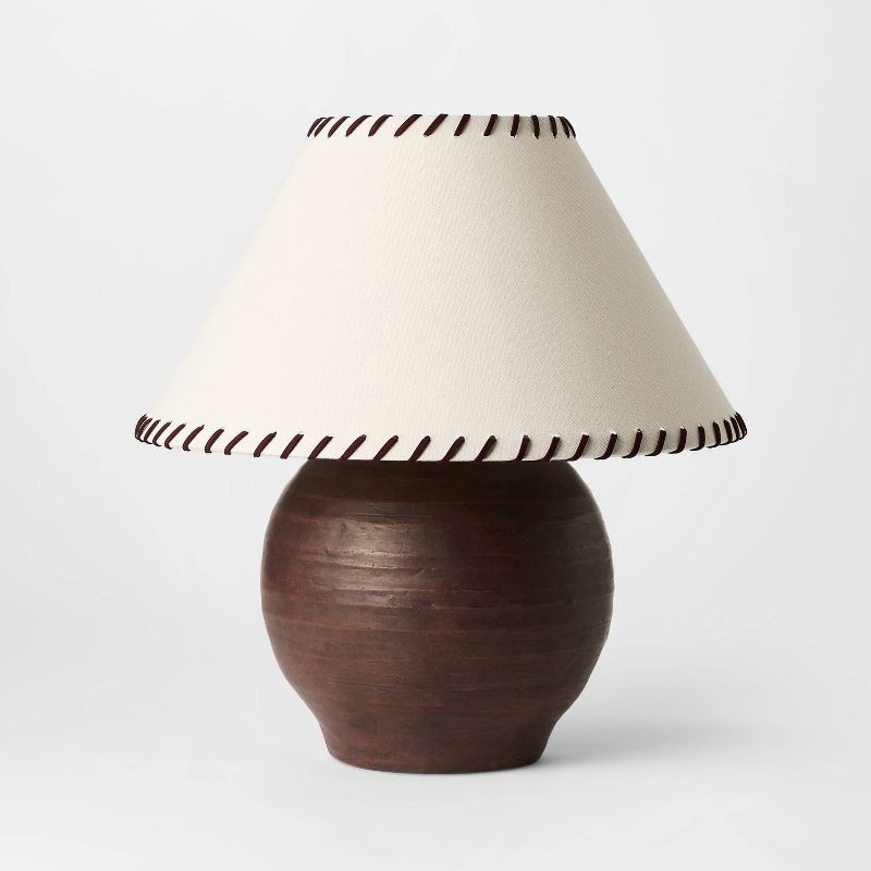 slide 1 of 5, Threshold designed w/Studio McGee Large Earthy Table Lamp with Whipstitch Shade - Threshold™ designed with Studio McGee, 1 ct