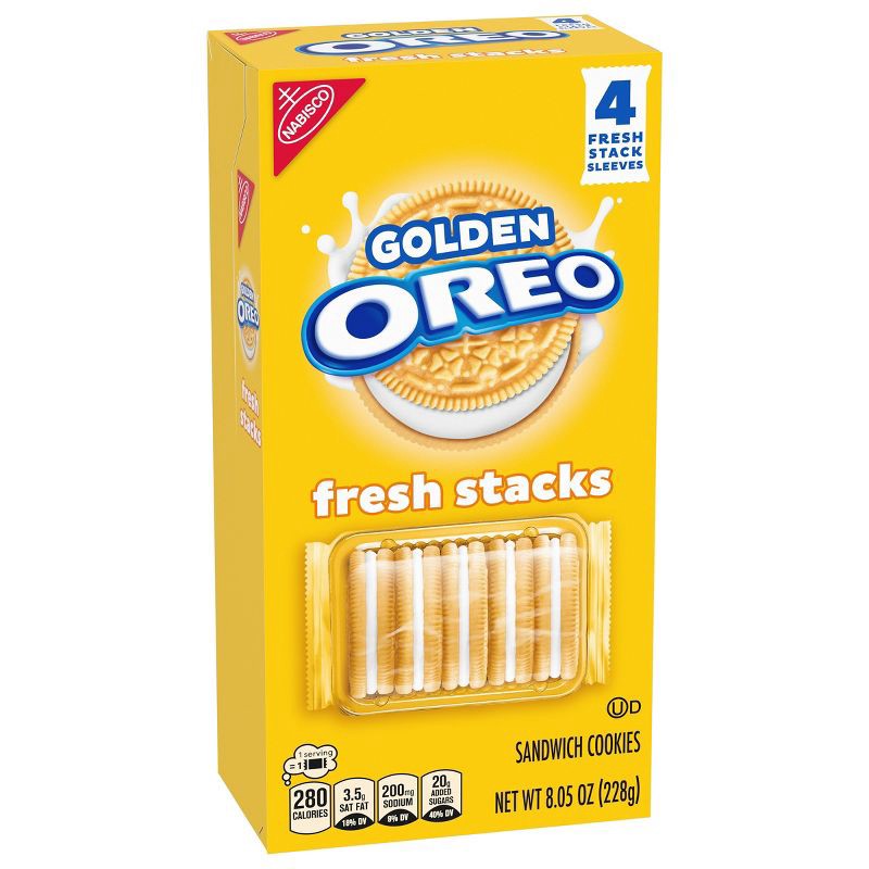 slide 9 of 15, Oreo Fresh Stacks Golden Sandwich Cookies Travel Snacks - 8.05oz, 8.05 oz