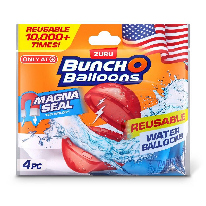 slide 3 of 9, Bunch O Balloons Reusable Water Balloons 4pk- Red/White/Blue: Pool Games for Kids, 4 ct