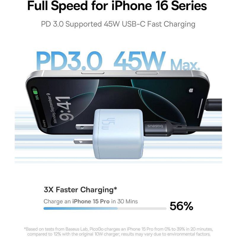 slide 4 of 10, Baseus PicoGo Fast Charger 45W - Blue, 1 ct