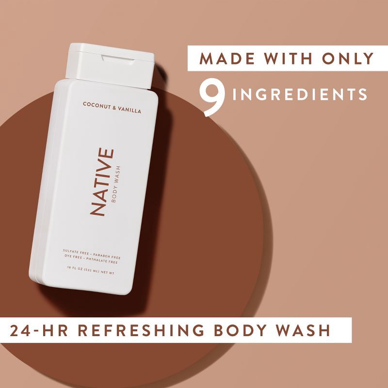 slide 6 of 12, Native Body Wash for Men - Coconut & Vanilla - Sulfate Free - 18 fl oz, 18 fl oz