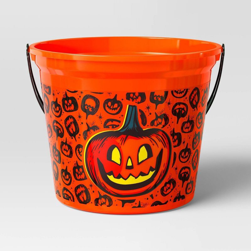 slide 3 of 4, 7.64" Jack Halloween Plastic Trick or Treat Pail Orange - Hyde and EEK! Boutique™, 1 ct