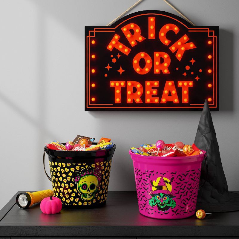 slide 2 of 4, 7.64" Skull Halloween Plastic Trick or Treat Pail Black - Hyde and EEK! Boutique™, 1 ct