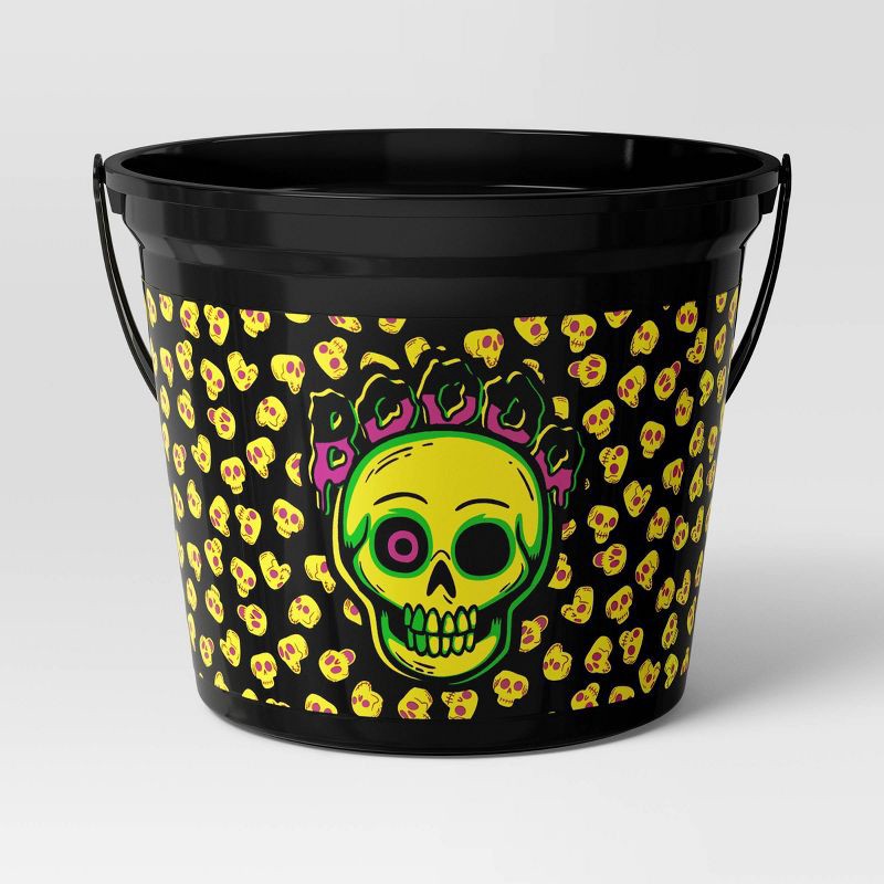 slide 3 of 4, 7.64" Skull Halloween Plastic Trick or Treat Pail Black - Hyde and EEK! Boutique™, 1 ct