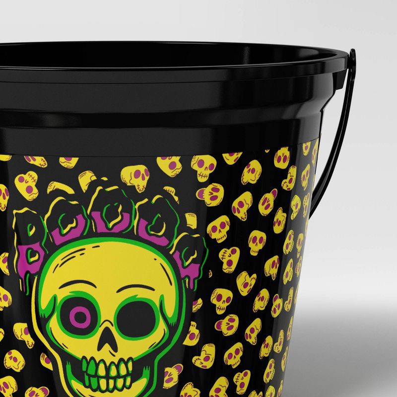 slide 4 of 4, 7.64" Skull Halloween Plastic Trick or Treat Pail Black - Hyde and EEK! Boutique™, 1 ct