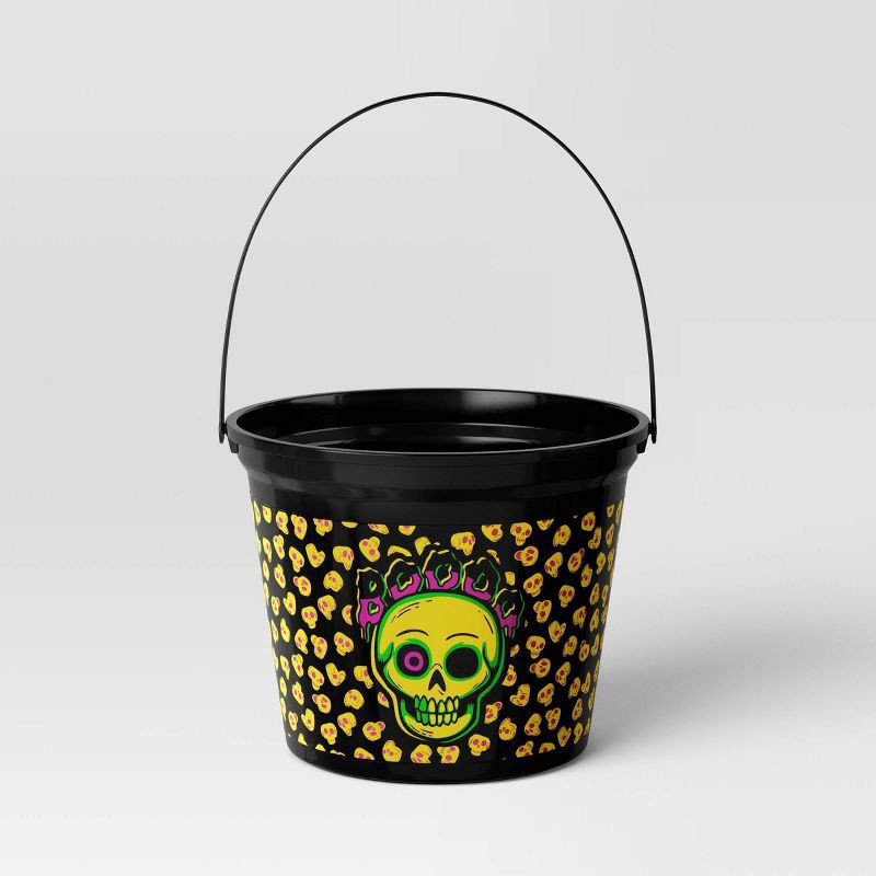 slide 1 of 4, 7.64" Skull Halloween Plastic Trick or Treat Pail Black - Hyde and EEK! Boutique™, 1 ct
