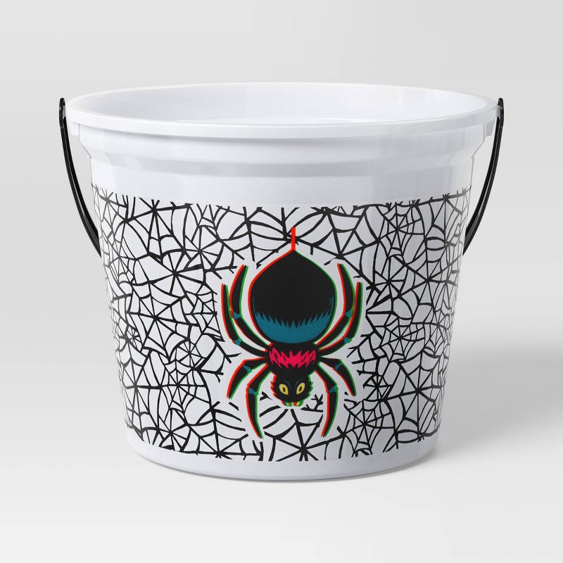 slide 3 of 4, 8" Glow in the Dark Spider Halloween Plastic Trick or Treat Pail White - Hyde and EEK! Boutique™, 1 ct