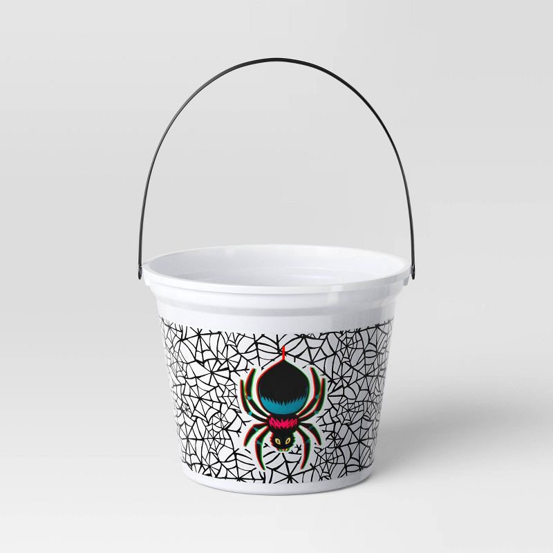 slide 1 of 4, 8" Glow in the Dark Spider Halloween Plastic Trick or Treat Pail White - Hyde and EEK! Boutique™, 1 ct