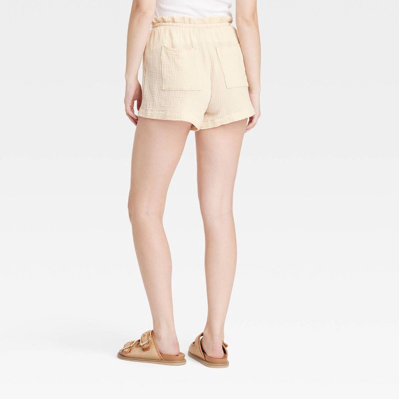 slide 2 of 3, Women's High-Rise Gauze Tie-Waist Pull-On Shorts - Universal Thread™ Cream S: Lightweight Cotton Blend, Side Pockets, Machine Washable, 1 ct