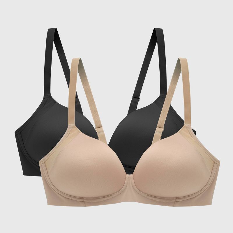 slide 1 of 9, Beauty by Bali Women's 2pk Wirefree T-Shirt Bra DFB170 - Black/Nude 40D: Full Coverage, Adjustable Strap, Stretch Fabric, 2 ct