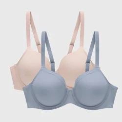 Beauty by Bali Women's 2pk Underwire T-Shirt Bra DFB169 - Light Blue/Light Nude 40DD: Full Coverage, Underwire, Adjustable Straps