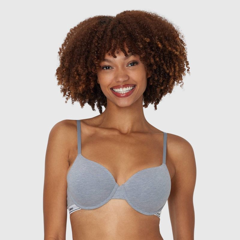 slide 1 of 8, Hanes Originals Women's Stretch Cotton T-Shirt Underwire Bra MHO105 - Gray 34B: Moisture Wicking, Adjustable Straps, 1 ct
